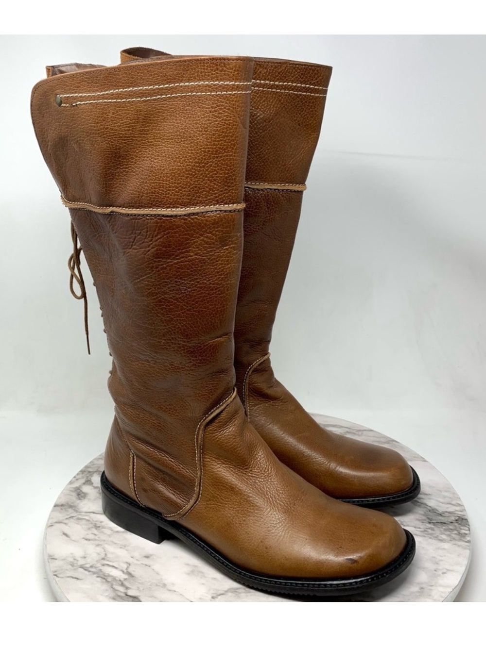 J. Jill Harris Lace Up Brown Leather Knee-High Boots 9.5 Cottagecore Earthy